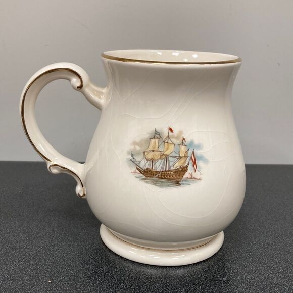 Vintage Sadler English Ceramic Clipper Tall Ship Beer Stein Gold Rim Mug - Picture 2 of 15
